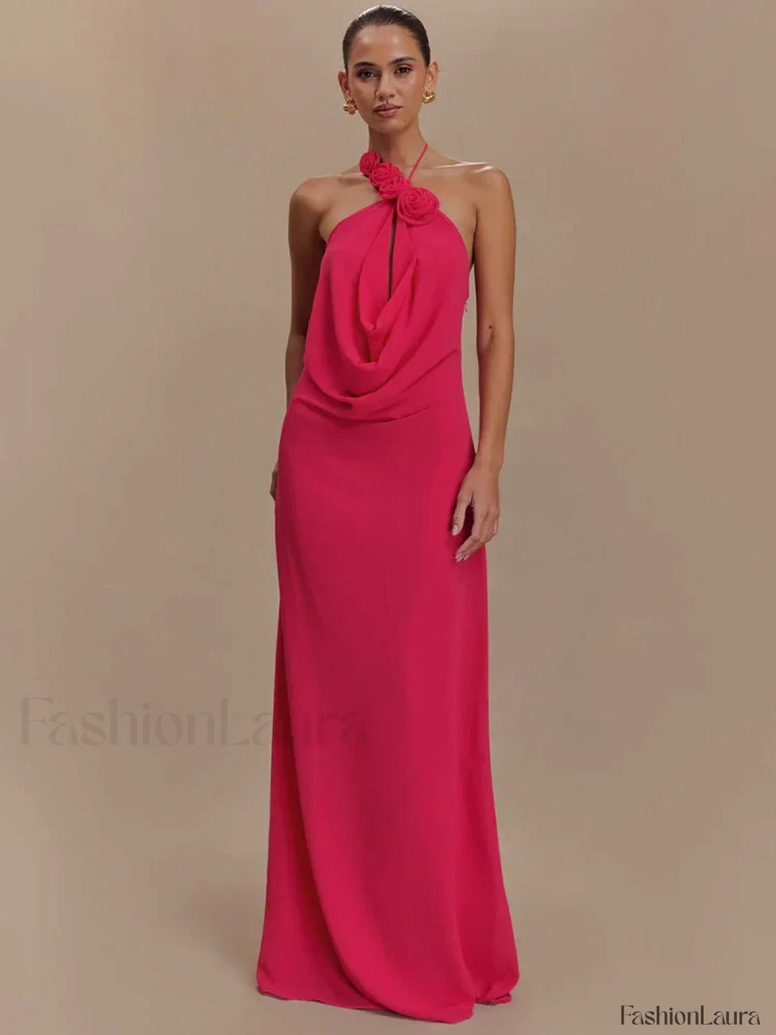 Rose Lace up Off Shoulder Maxi Dress