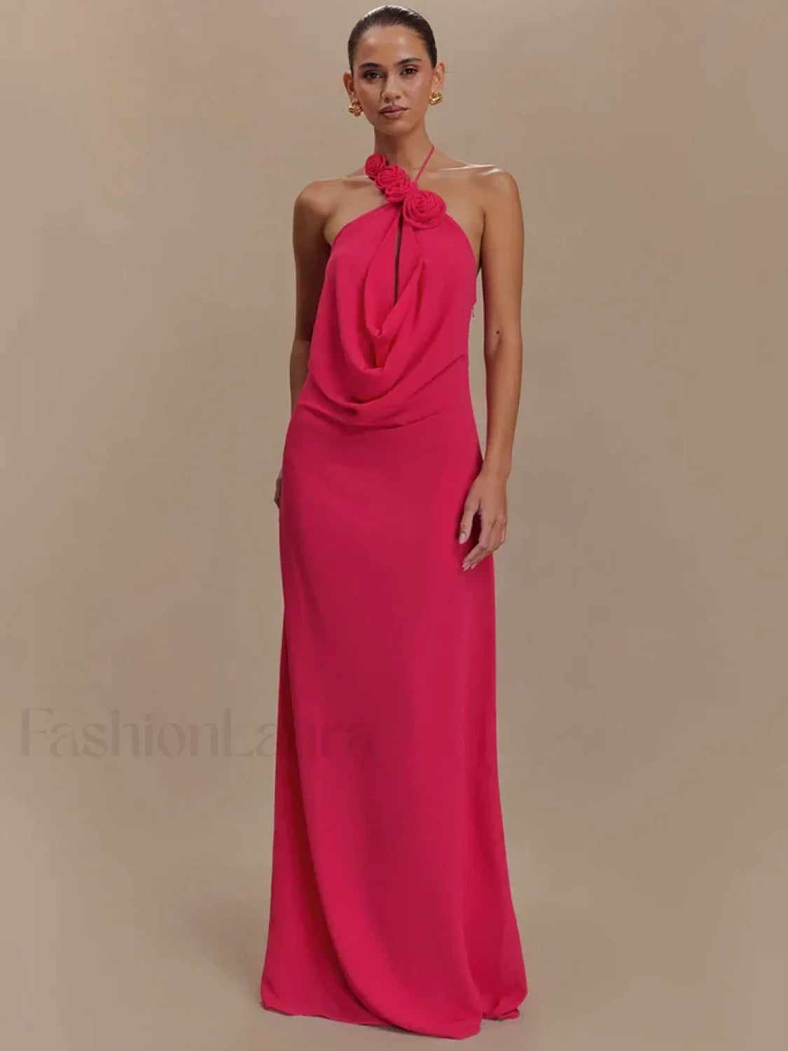 Rose Lace up Off Shoulder Maxi Dress
