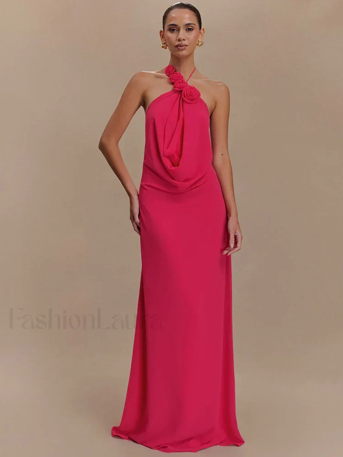 Rose Lace up Off Shoulder Maxi Dress Rose Red / S Main image