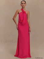Rose Lace up Off Shoulder Maxi Dress Rose Red / S