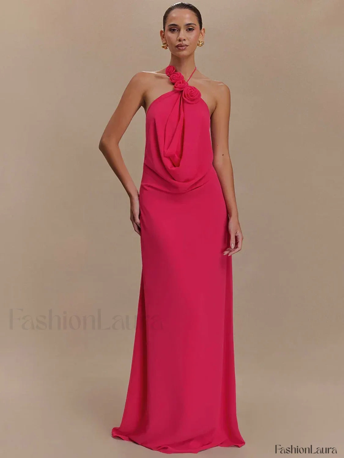Rose Lace up Off Shoulder Maxi Dress Rose Red / S