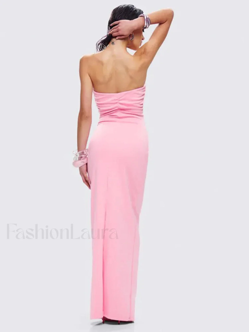 Rose Pink Strapless Maxi Dress
