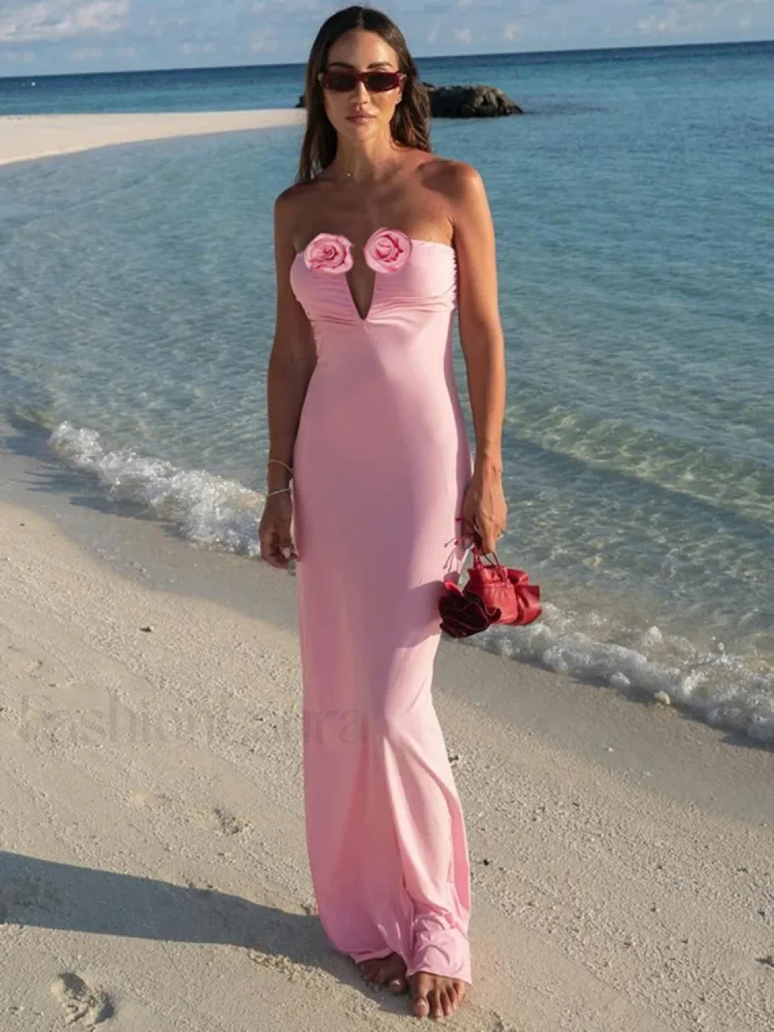 Rose Pink Strapless Maxi Dress Pink / S Main image