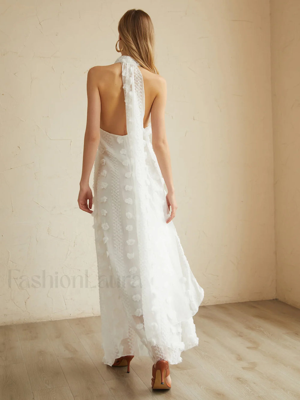 Rosette Halter Graceful Long Dress Dresses