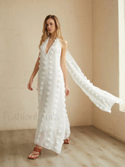 Rosette Halter Graceful Long Dress White / S Dresses