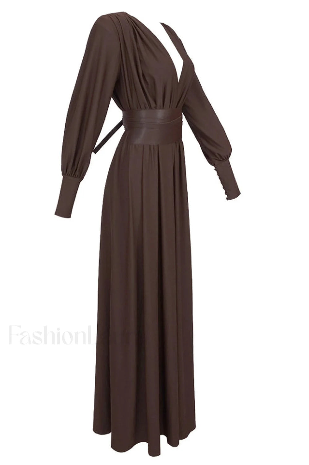 Rosey Tan Maxi Charming Dress With Waist Belt