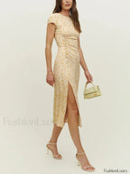 Round Cap Sleeve Floral Dress