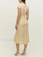 Round Cap Sleeve Floral Dress