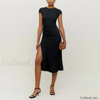 Round Cap Sleeve Floral Dress black / S