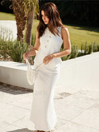 Round Neck Solid Color Fashion Suit Maxi Dress