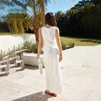 Round Neck Solid Color Fashion Suit Maxi Dress