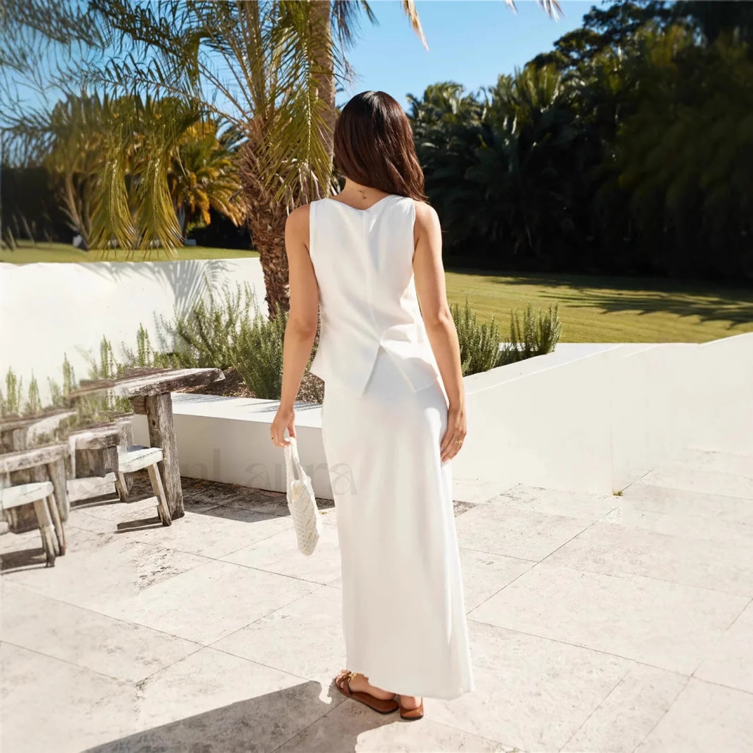 Round Neck Solid Color Fashion Suit Maxi Dress Secondary image