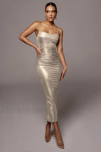 Rubi Cowl Stylish Neck Cocktail Dress S / Gold
