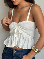 Ruched Babydoll Sweetheart Crop Top WHITE / S