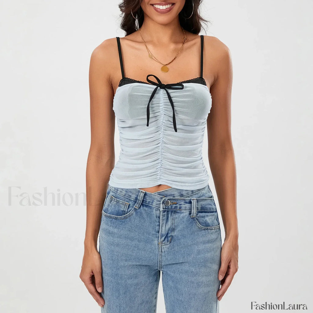 Ruched Contrast Tie Up Crop Top