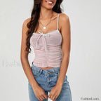 Ruched Contrast Tie Up Crop Top Pink / S