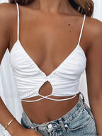 Ruched Deep V Neck Crop Top