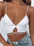Ruched Deep V Neck Crop Top