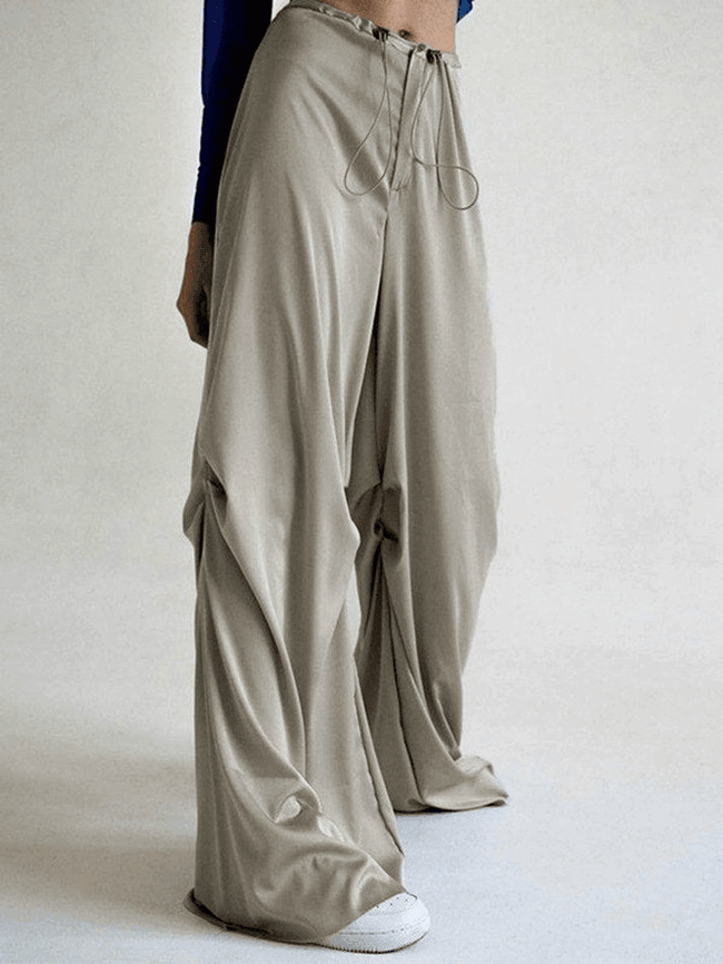 Ruched Drapey Casual Straight Leg Pants Gray / S Pants Main image