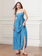 Ruched Floral A Line Maxi Dress