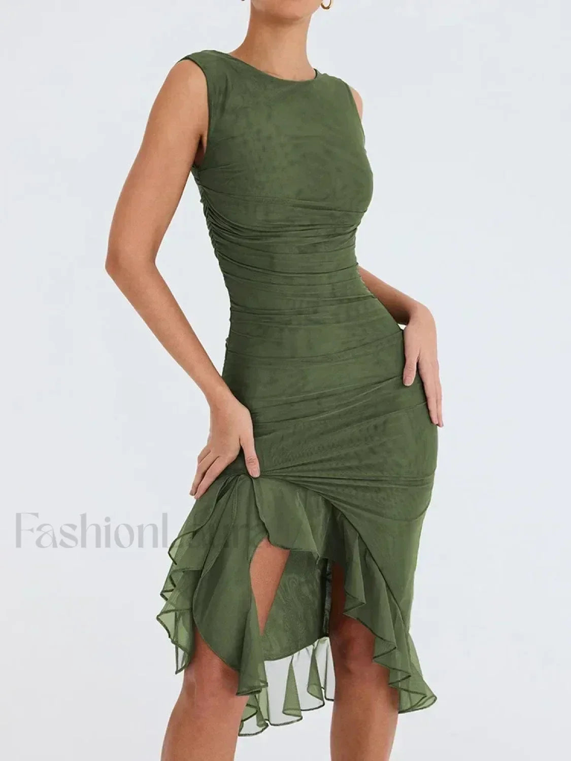 Ruched Irregular Hem Midi Dress Secondary image