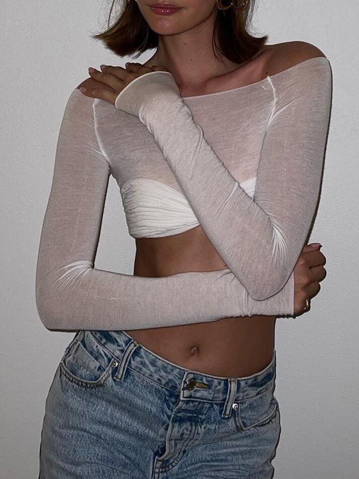 Ruched Off Shoulder Long Sleeve Crop Top Secondary image