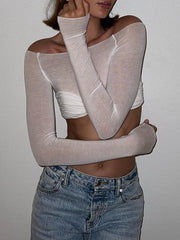 Ruched Off Shoulder Long Sleeve Crop Top Tops&Tees