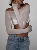 Ruched Off Shoulder Long Sleeve Crop Top Tops&Tees
