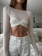 Ruched Off Shoulder Long Sleeve Crop Top Tops&Tees