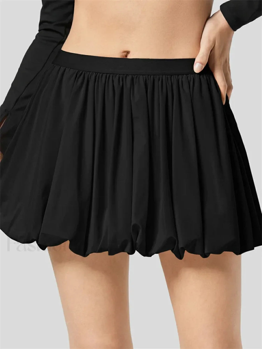 Ruched Pleated A Line Mini Skirt BLACK / S