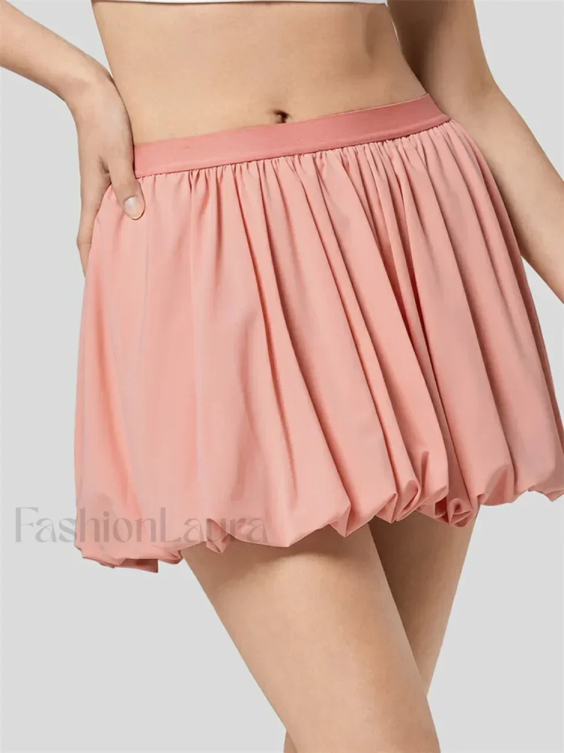 Ruched Pleated A Line Mini Skirt PINK / S