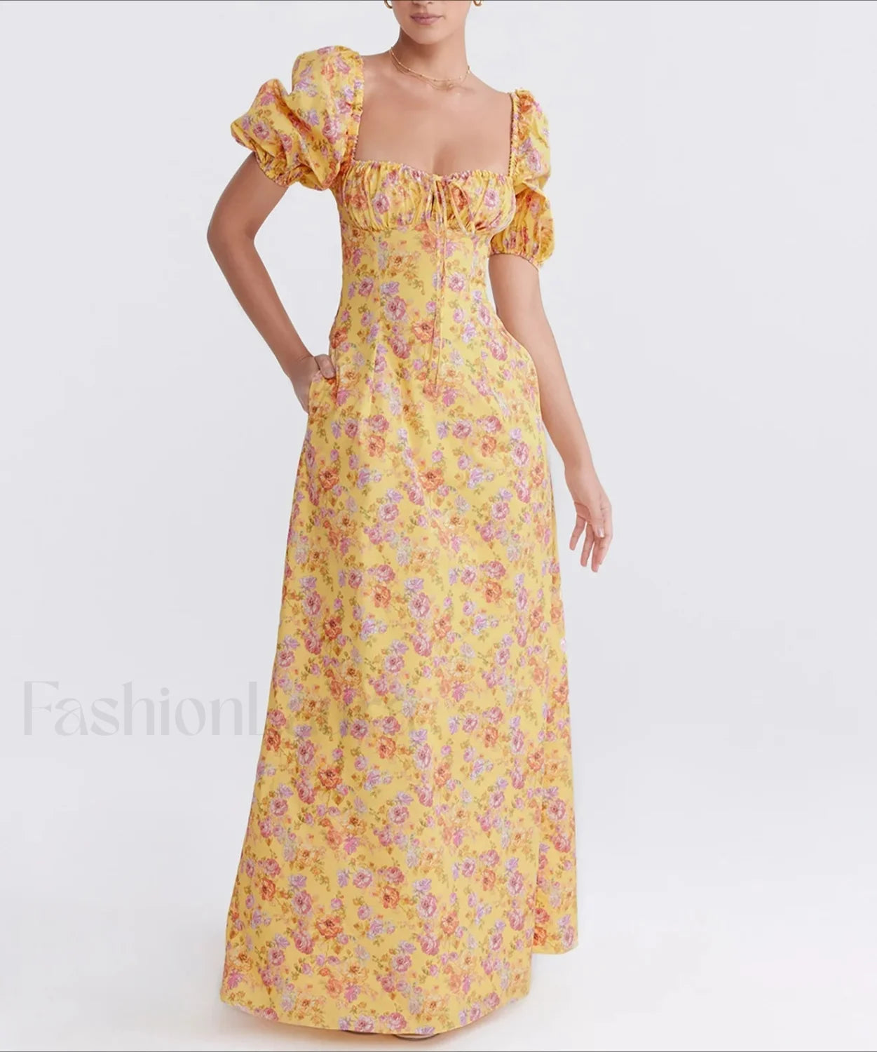 Ruched Pocket Sleeve Floral Dress