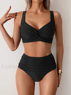 Ruched Push Up Bikini Set BLACK / S
