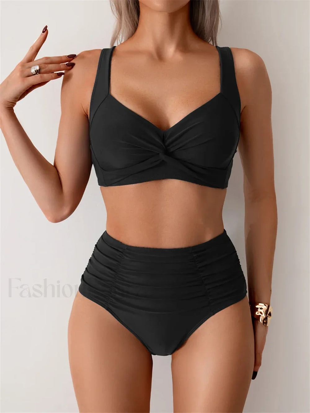 Ruched Push Up Bikini Set BLACK / S