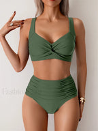 Ruched Push Up Bikini Set GREEN / S