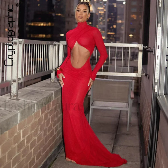Ruched Red Cut Out Maxi Dress Main image