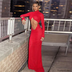 Ruched Red Cut Out Maxi Dress