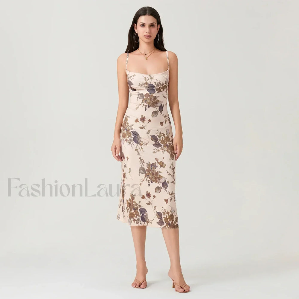 Ruched Square Neck Midi Dress