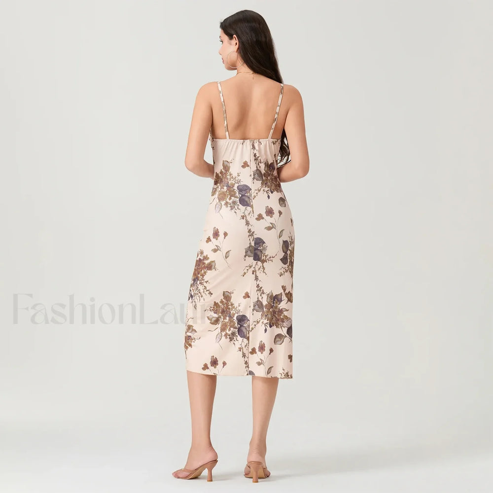 Ruched Square Neck Midi Dress