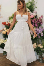 Ruched Tie Up Stylish Strappy Maxi Dress
