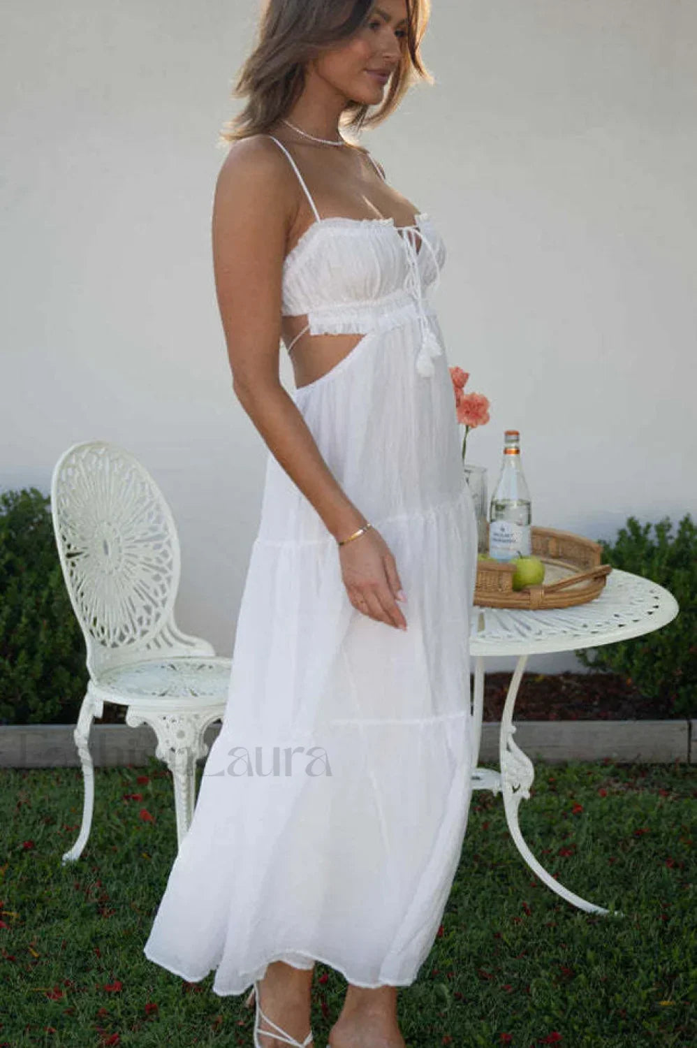 Ruched Tie Up Stylish Strappy Maxi Dress