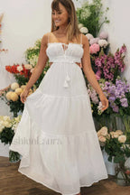 Ruched Tie Up Stylish Strappy Maxi Dress