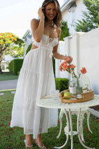 Ruched Tie Up Stylish Strappy Maxi Dress S / White