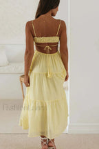 Ruched Tie Up Stylish Strappy Maxi Dress