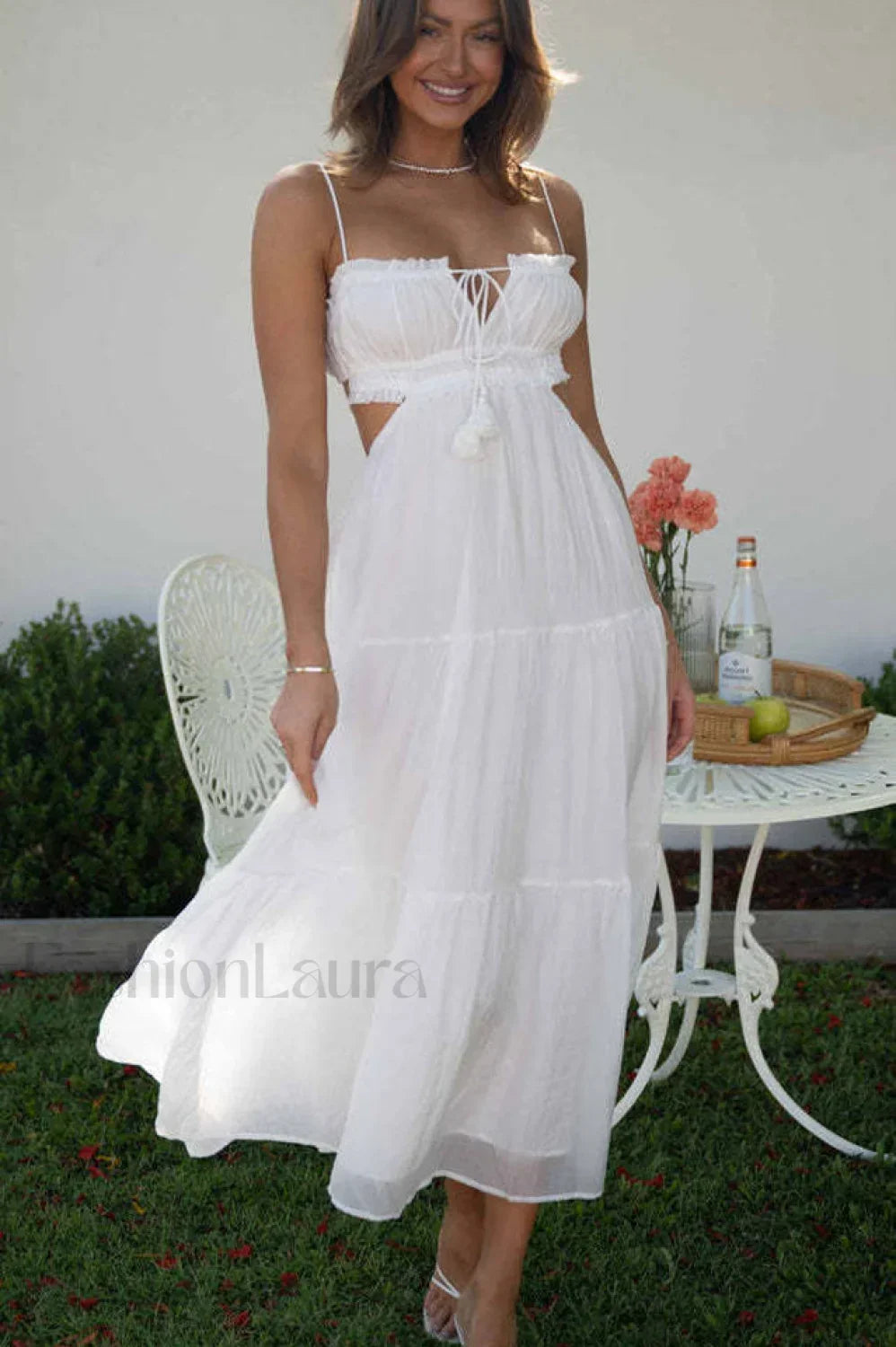 Ruched Tie Up Stylish Strappy Maxi Dress
