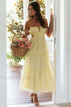 Ruched Tie Up Stylish Strappy Maxi Dress S / Buttercup