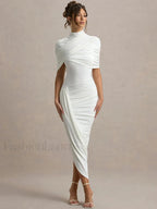 Ruched Turtleneck Midi Dress