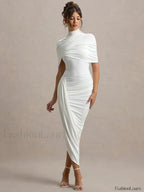 Ruched Turtleneck Midi Dress