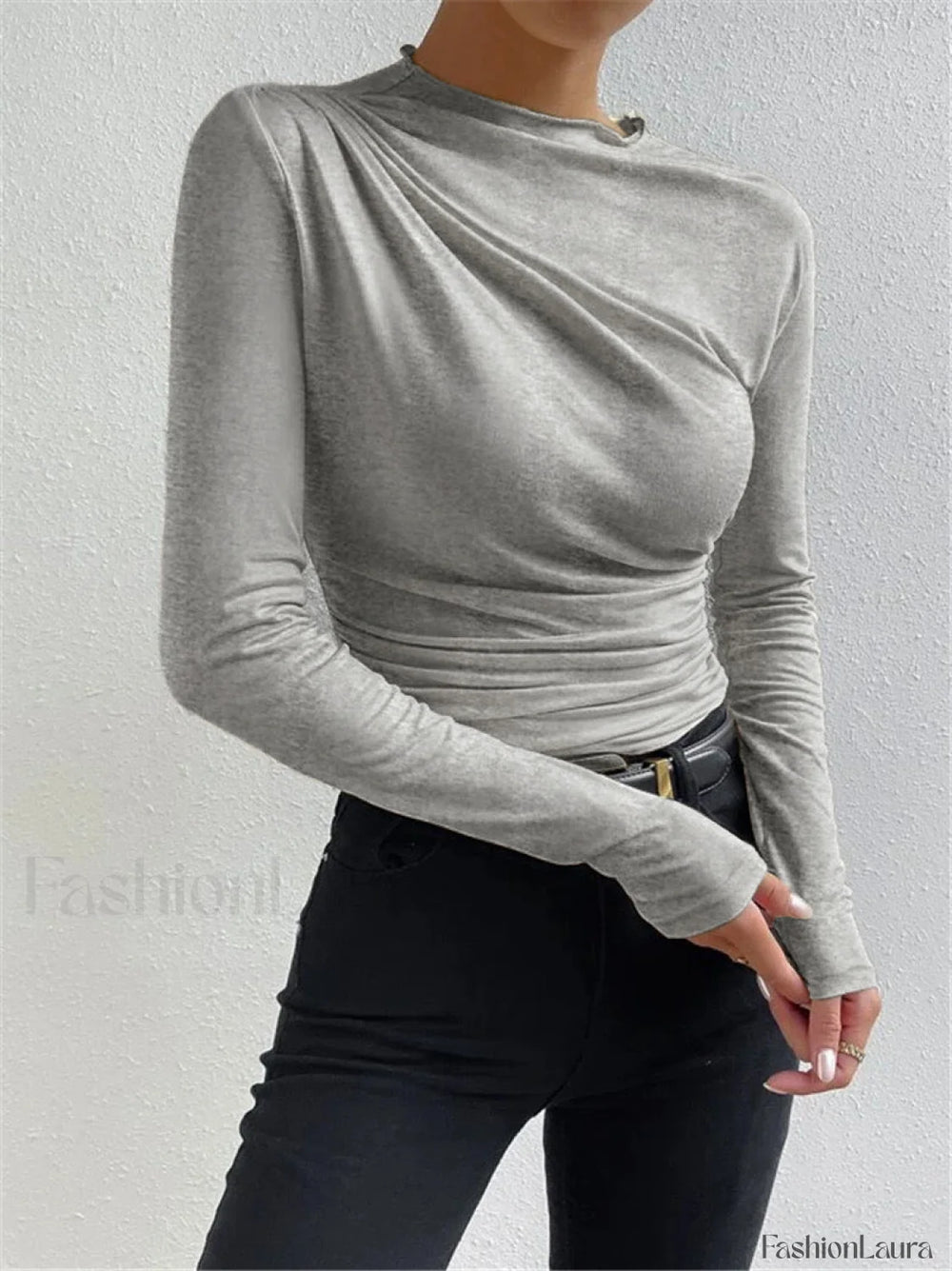 Ruching Long Sleeve Shirt T Shirts