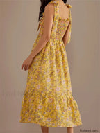 Ruffle Floral High Waist Maxi Dress